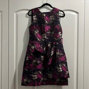 Vince Camuto Jacquard Sleeveless Dress w/ Front Ruffle Navy Multi